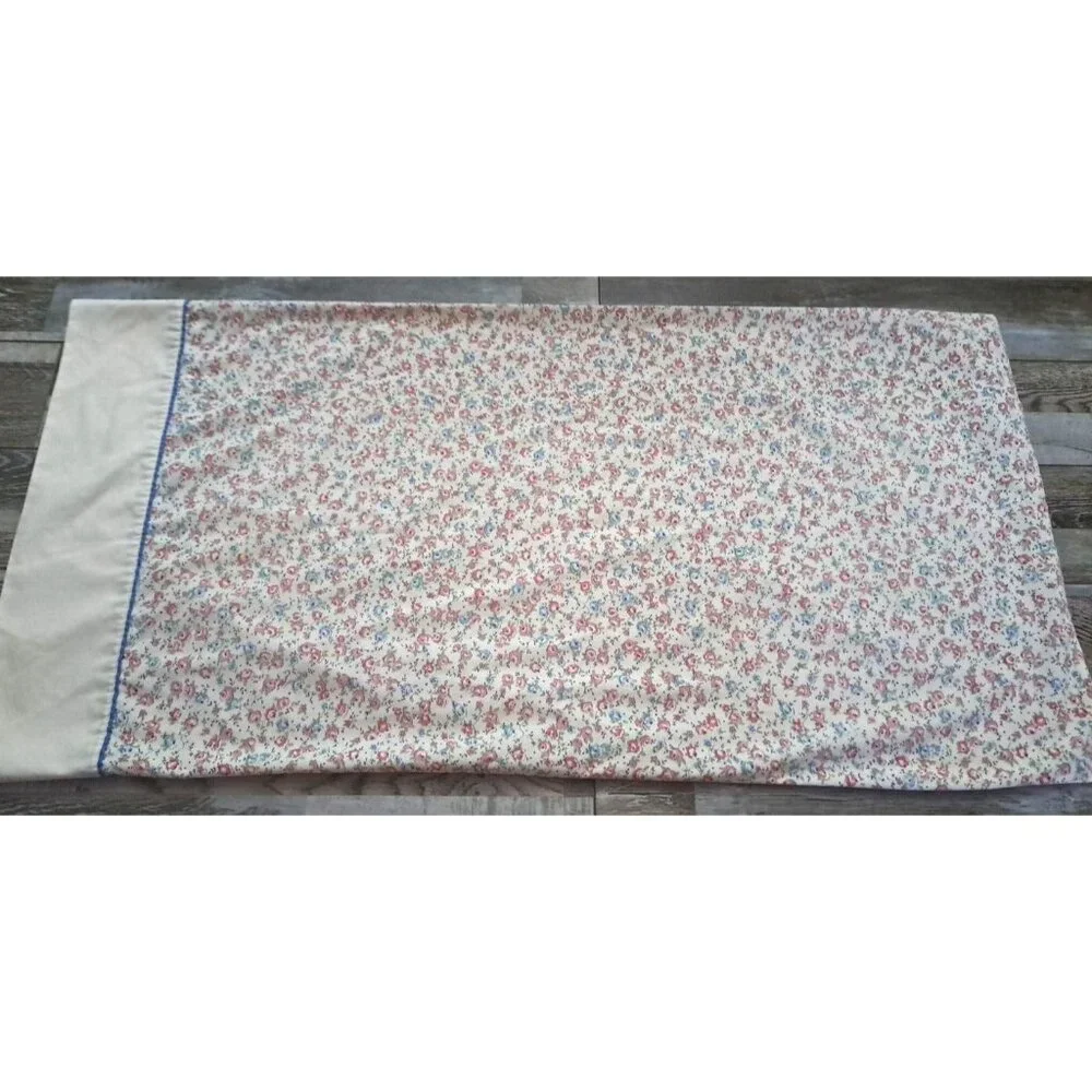 Vintage Springmaid King Pillowcase Blue Pink Roses Wondercale Country Cottage